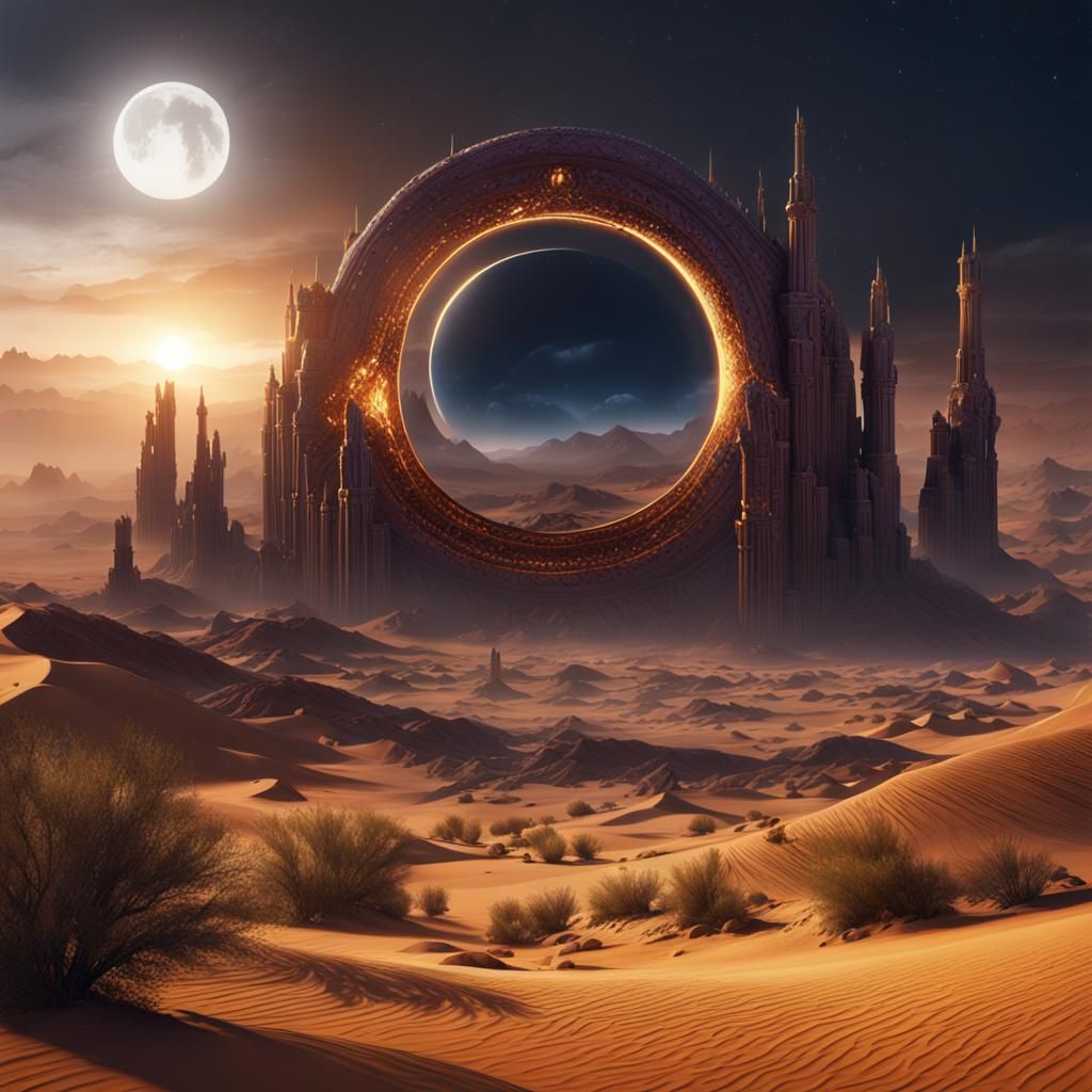 Desert Eclipse: Detailed Matte Painting in Deep Color