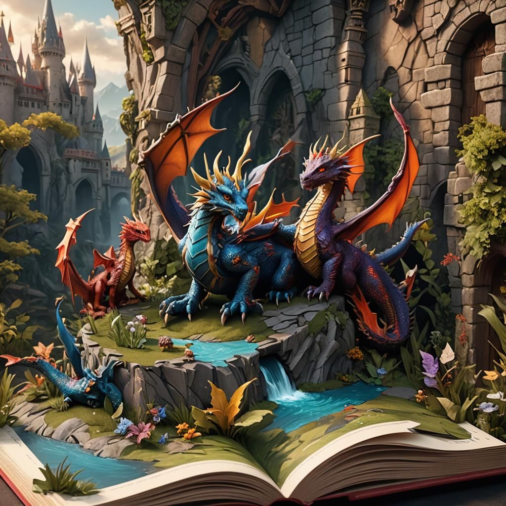 Dragons and Fairies in Pop-Up Book Illustration