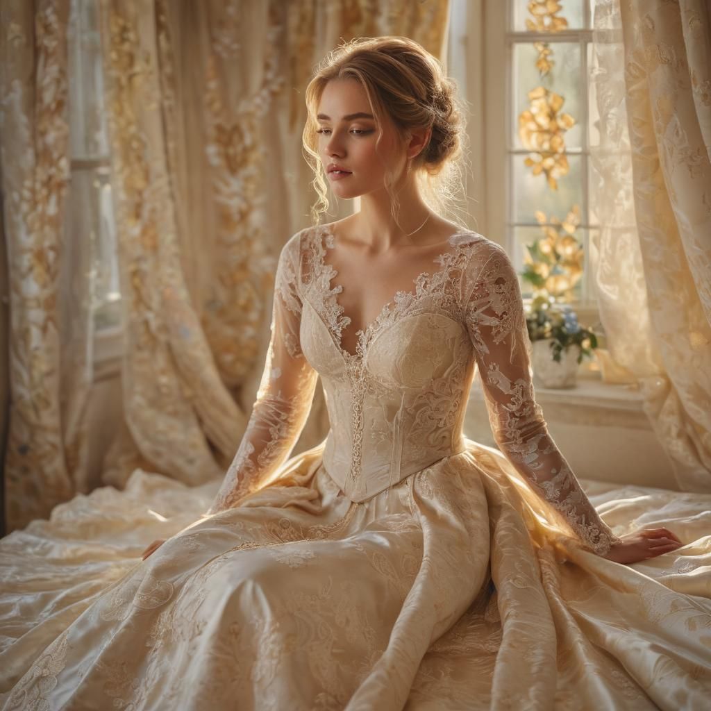 Bride in Golden Light: A Baroque Oil Painting