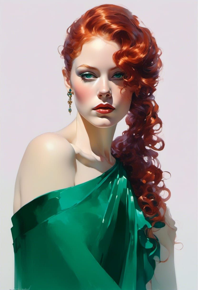 Gorgeous Red-Haired Queen with Rainbow Gems