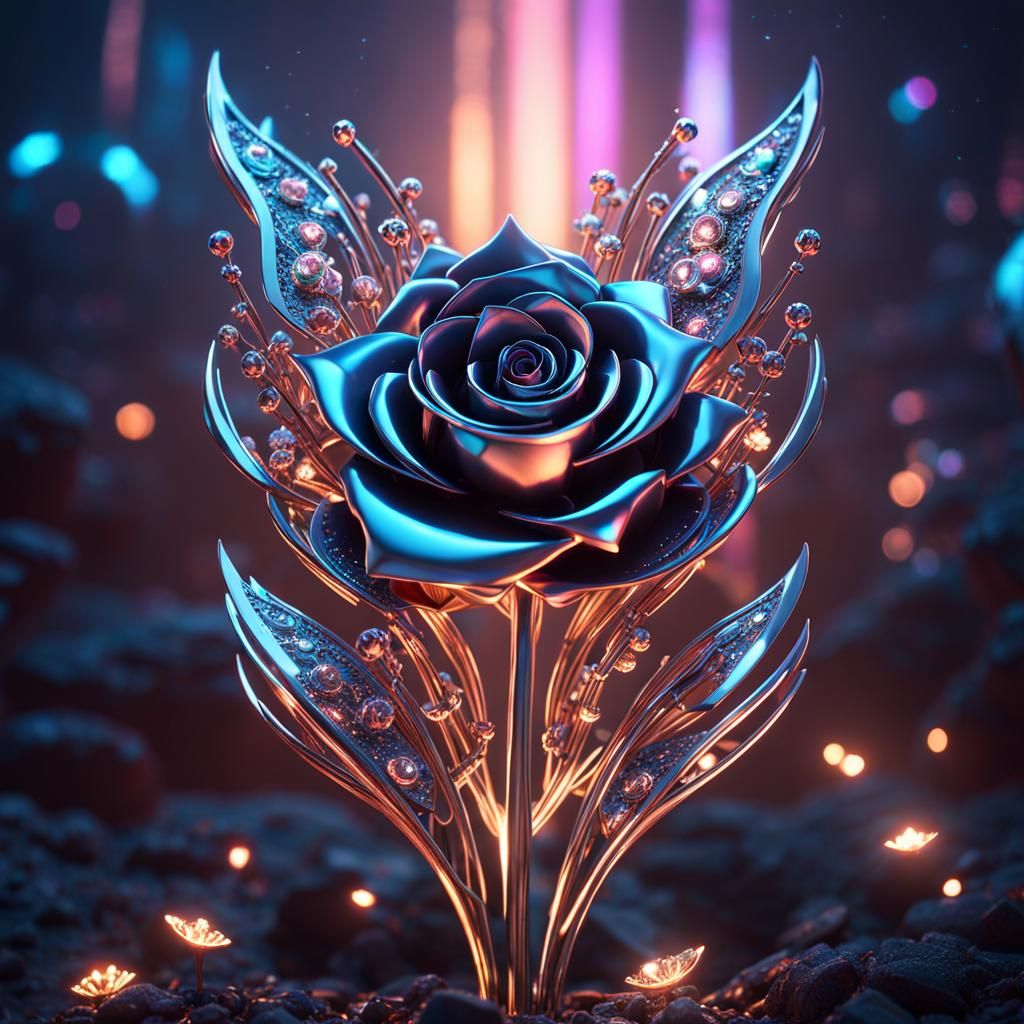 Futuristic Metal Rose with Intricate Mech Details