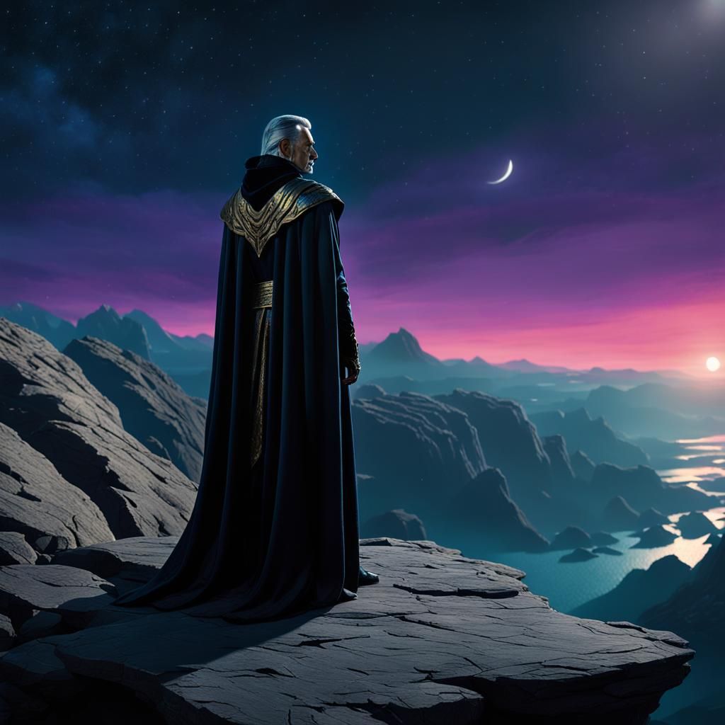 Romulan Exile on Moonlit Cliff: Cinematic Digital Art