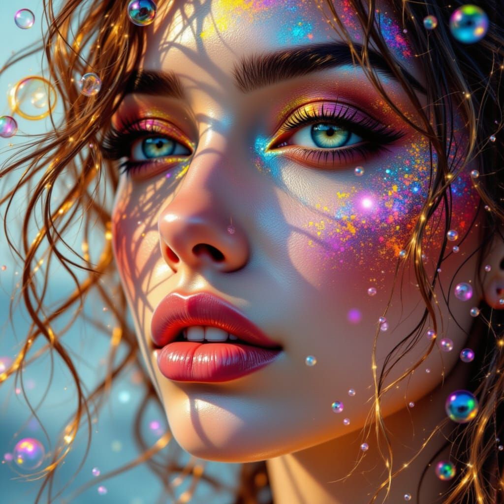 Glitchfoil Portrait: Ethereal Beauty in Digital Art