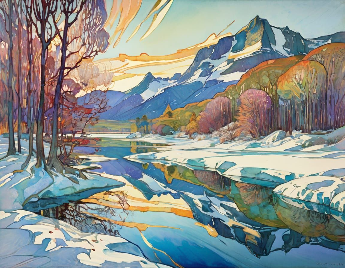 Vibrant Winter Glass Lake Scene