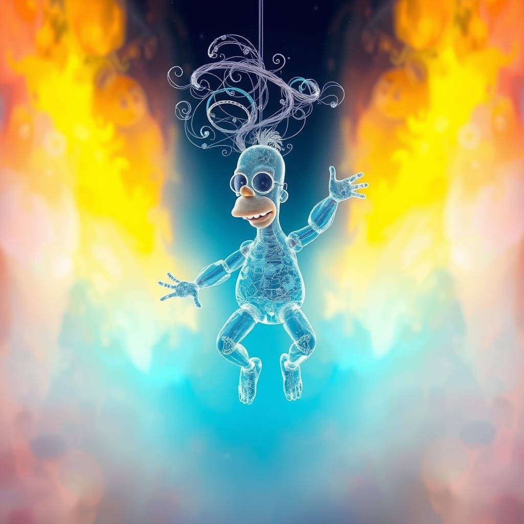 Glowing Quantum Homer Simpson in Surreal, Psychedelic Style