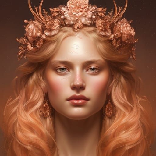 Rose Gold Goddess Portrait in Art Nouveau Style
