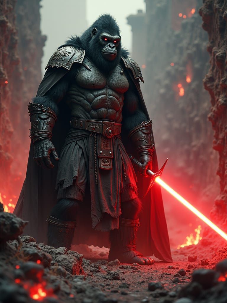 Fearsome Gorilla Sith Lord in a Dystopian Wasteland