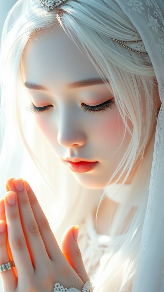 Ethereal Portrait of a Woman in White Lace Veil