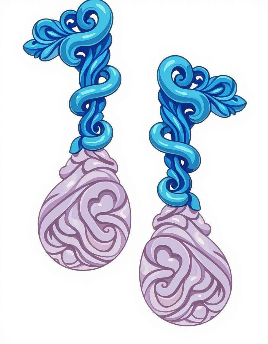 Blue Carved Stone Earrings in Digital Illustration Style