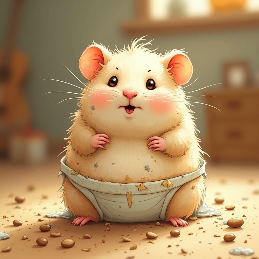 Whimsical Hamster in Soiled Diaper