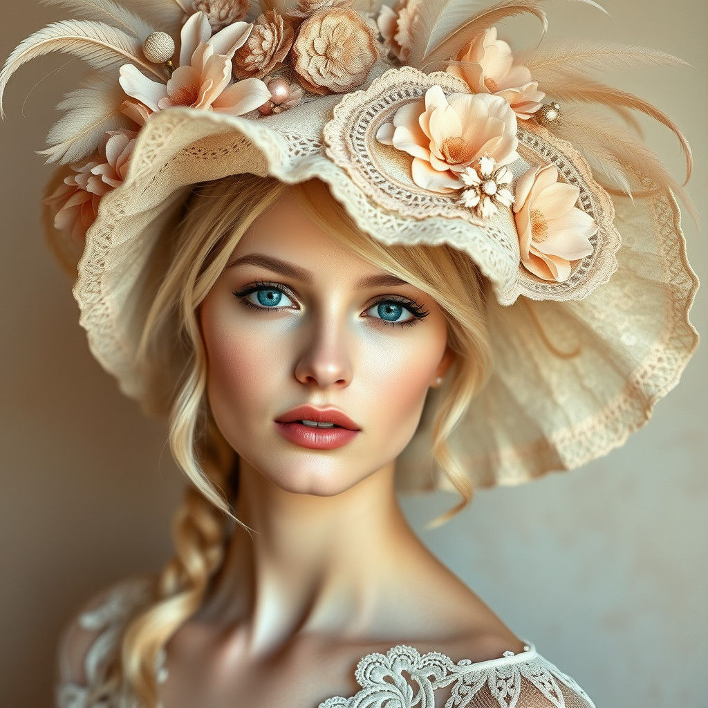 Woman with Elaborate Hat in Dreamy Style