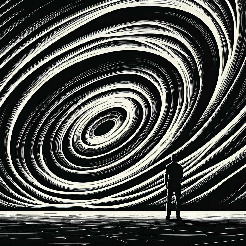 Surreal Abstract Shapes in Bold Linoleum Cut Style