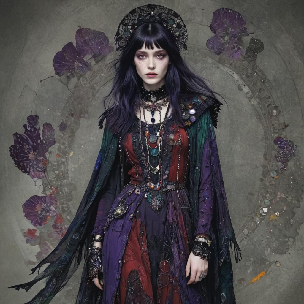 Jewel-Toned Witch Portrait in Art Nouveau Style