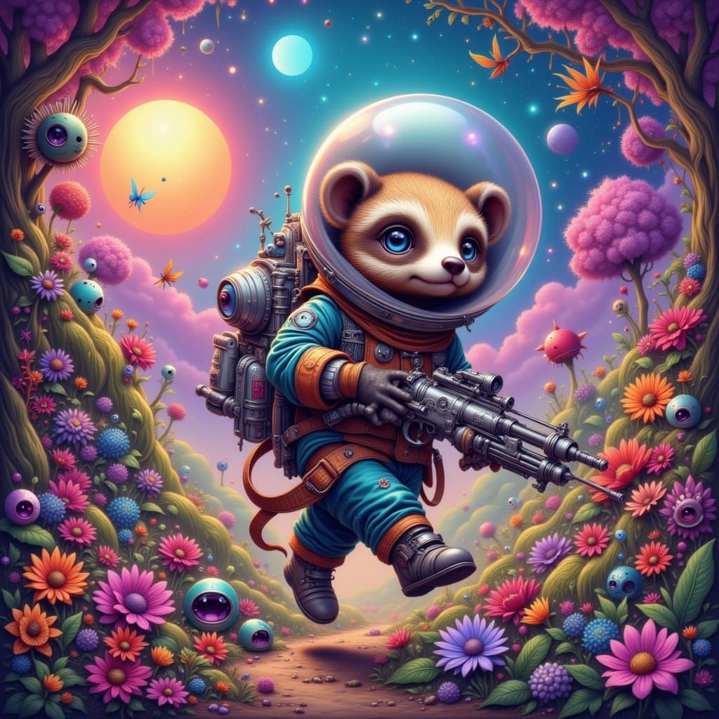 Mischievous Badger Explorer in Alien Jungle