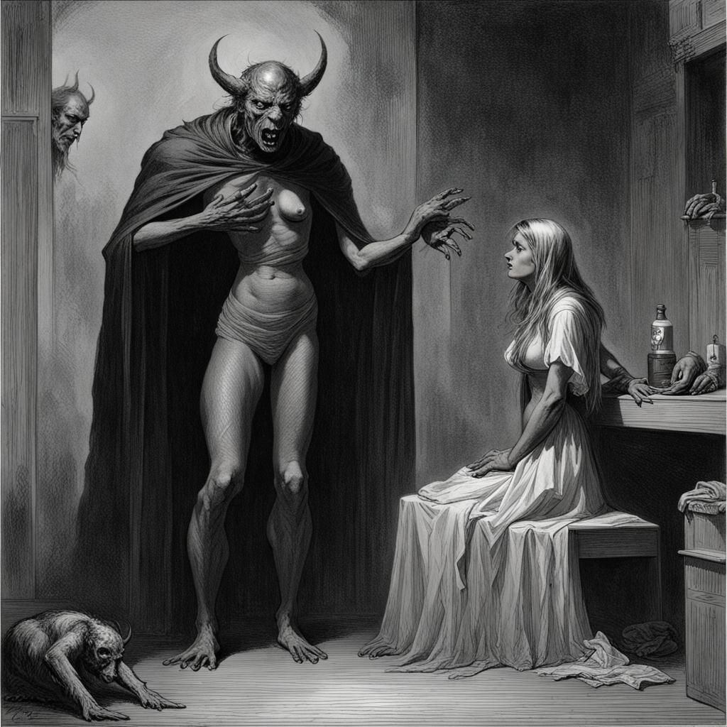 Demonic Encounter with Modern Woman in Horror Style