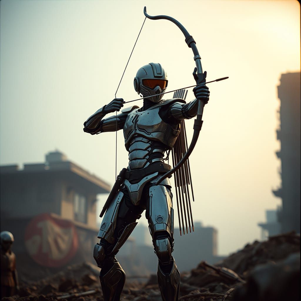 Cyborg Warrior in Dystopian Landscape