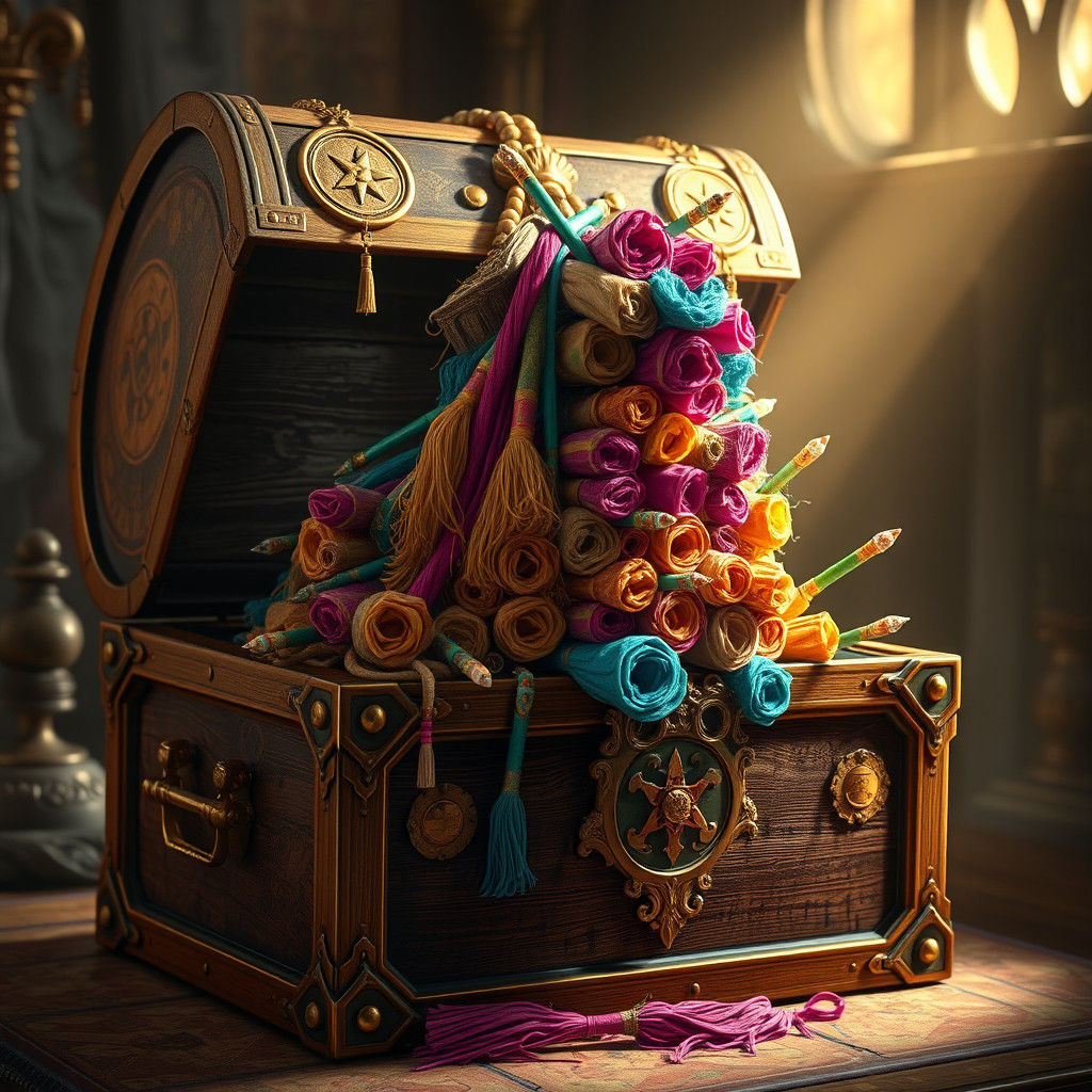 Ornate Chest Reveals Colorful Mop Collection