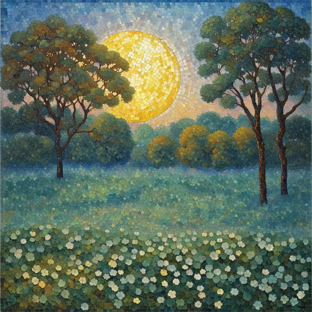 Mosaic Clover Field in Impressionistic Style