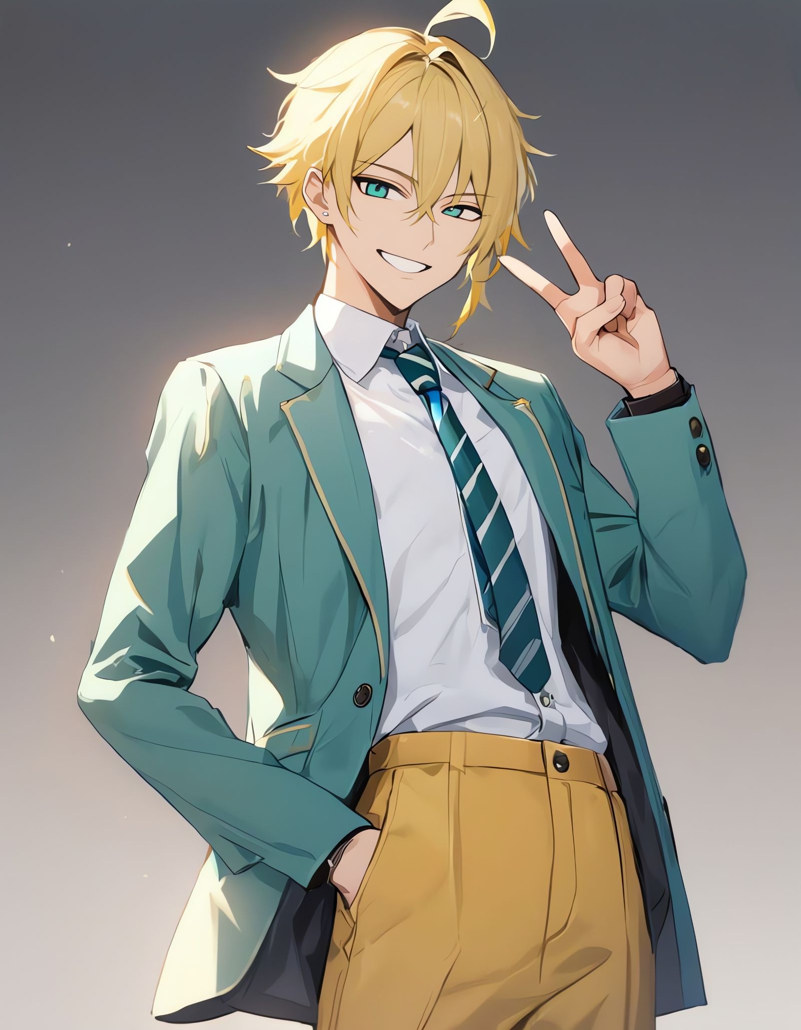 Happy Bishounen in Aqua Blazer with Yellow Hair