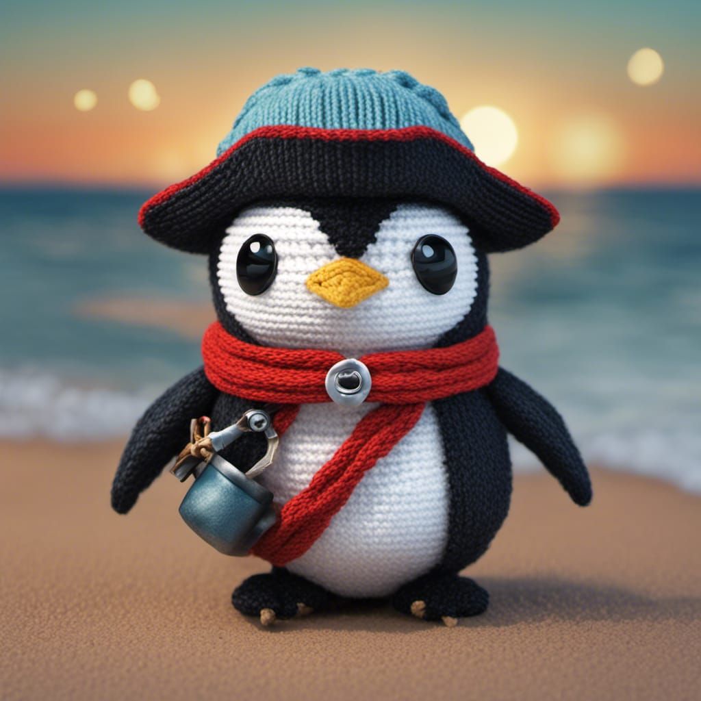 3D Knitted Penguin Pirate in Van Gogh Style