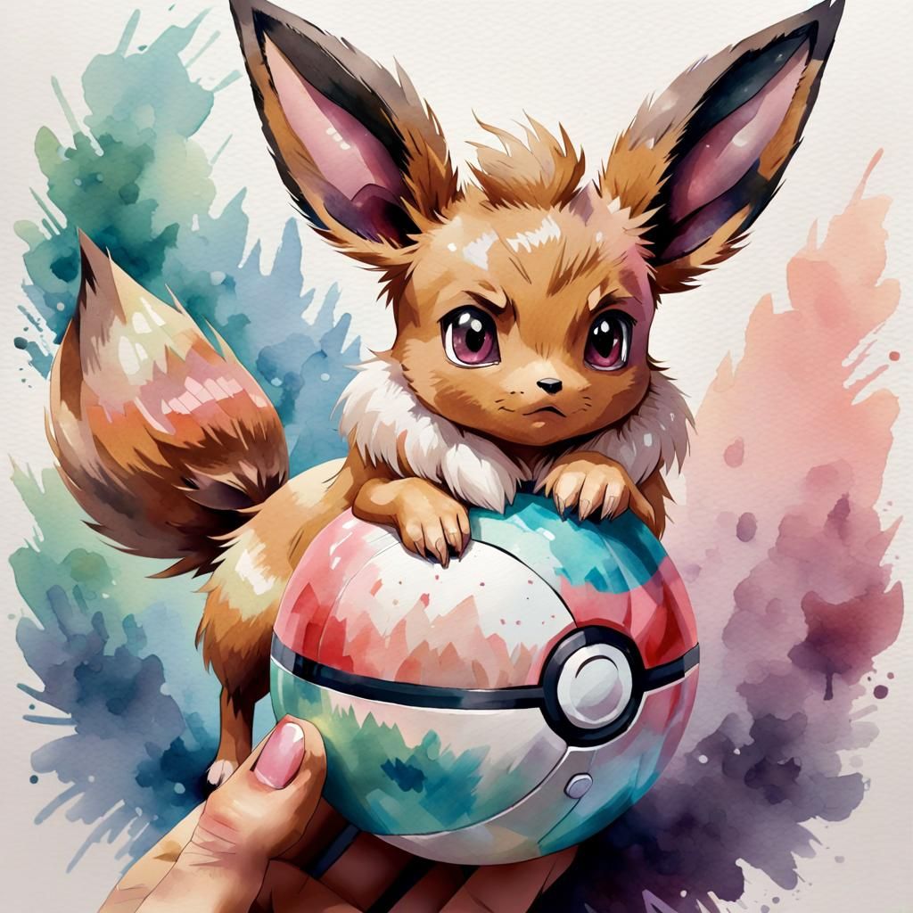 Eevee, peering over gleaming Pokébal
