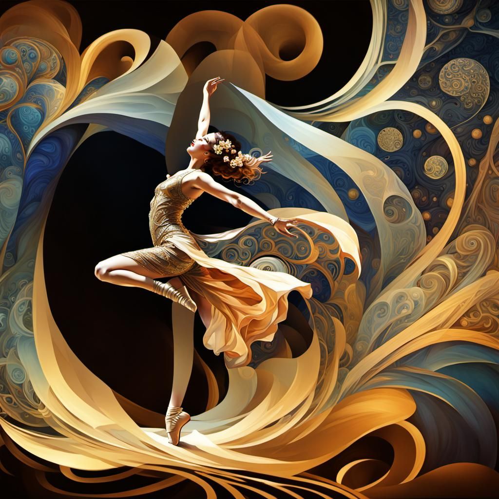 Dancer in Art Nouveau Style with Flowing Costume