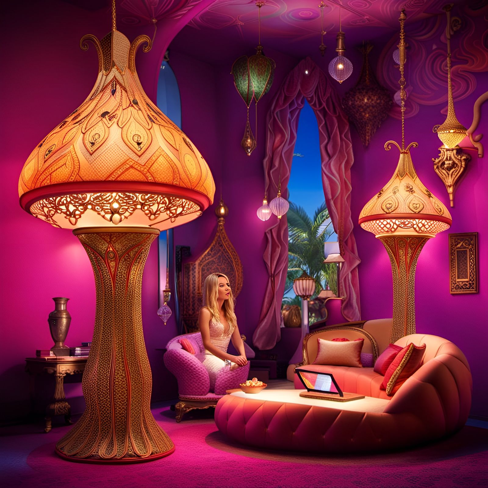 Jeannie in Lamp Using iPad with NightCafe