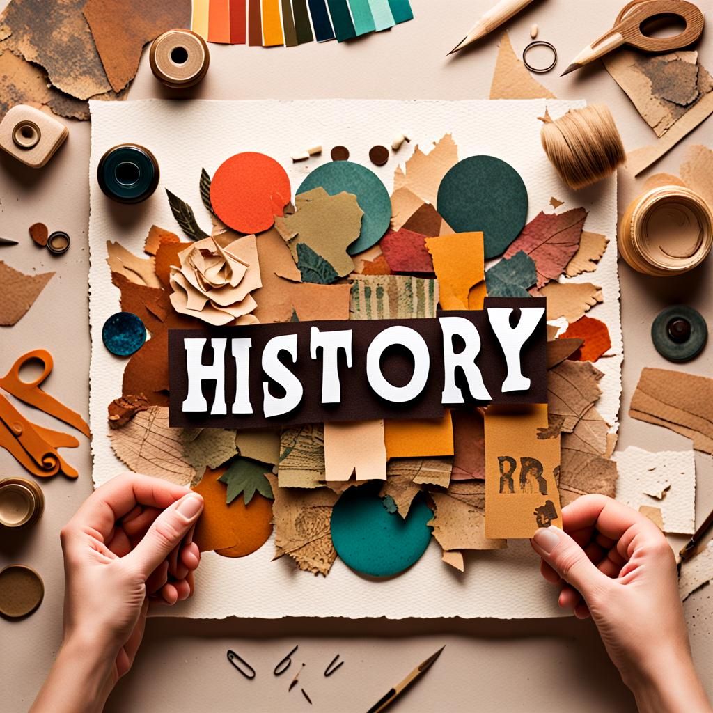 Hands Holding "History" in Mixed Media Collage