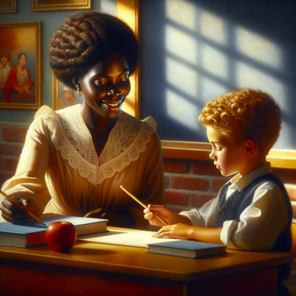 Warm Classroom Scene: Teacher and Student