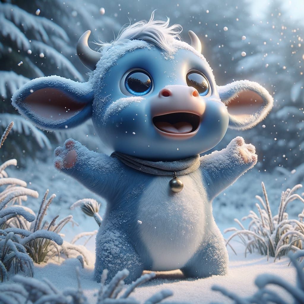 Snowy Baby Happy Belgian Blue Cow