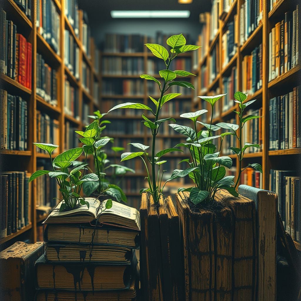 Plants Grow Between Books, Alcohol Ink Splatter Style