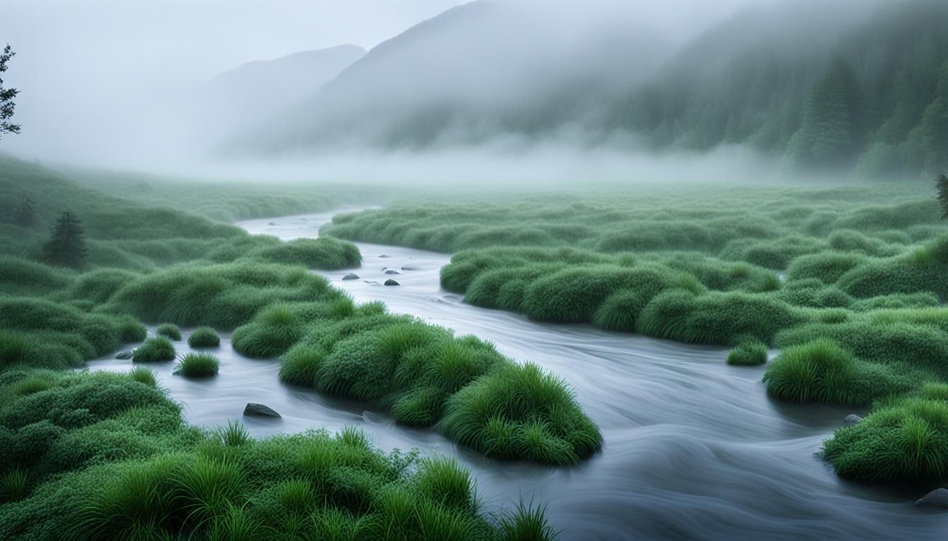 Misty Brook: A Fog-Shrouded Landscape