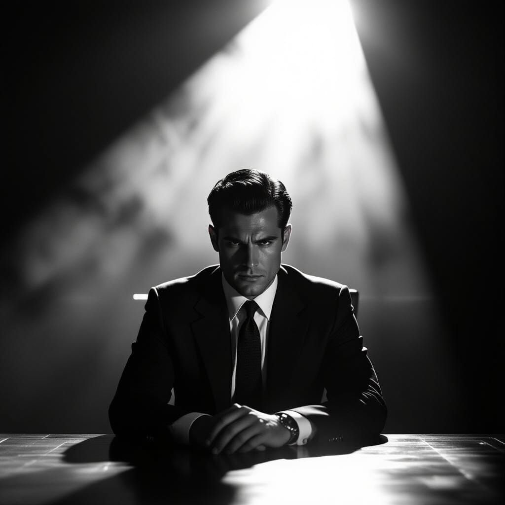 Solitary Man in Dim Room, Film Noir Style