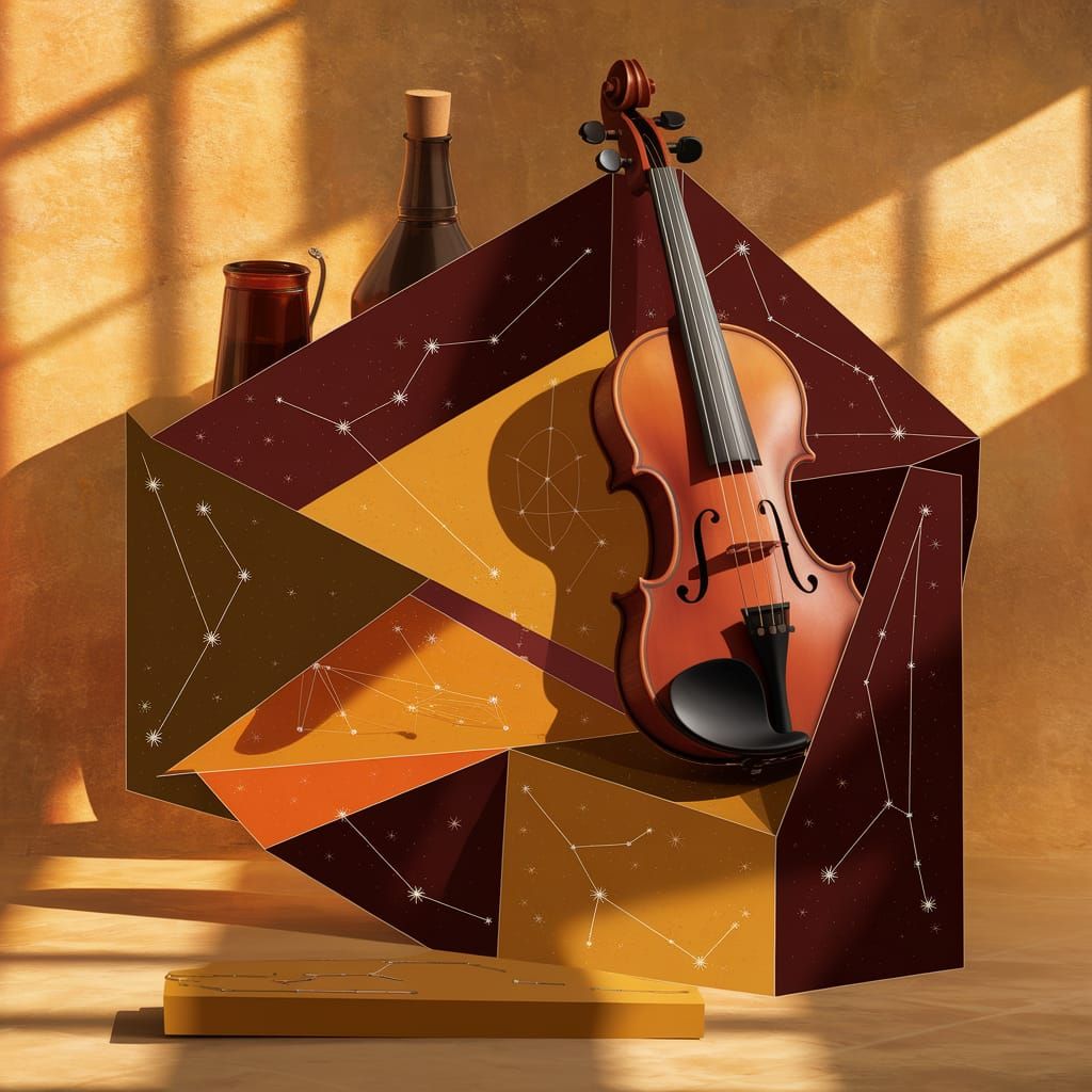 Cubist Astrological Still Life in Digital Art Style