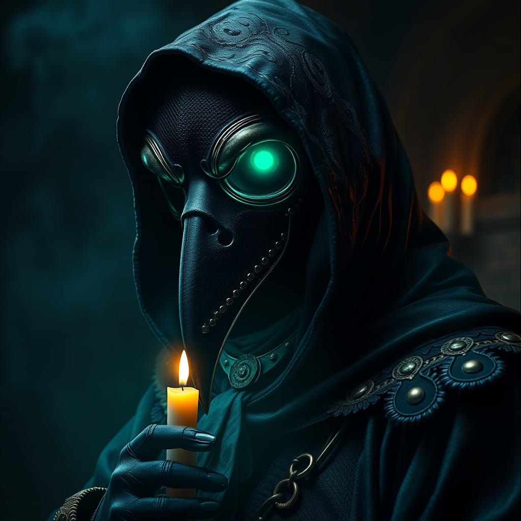 Ethereal Plague Doctor in Dark Fantasy Attire