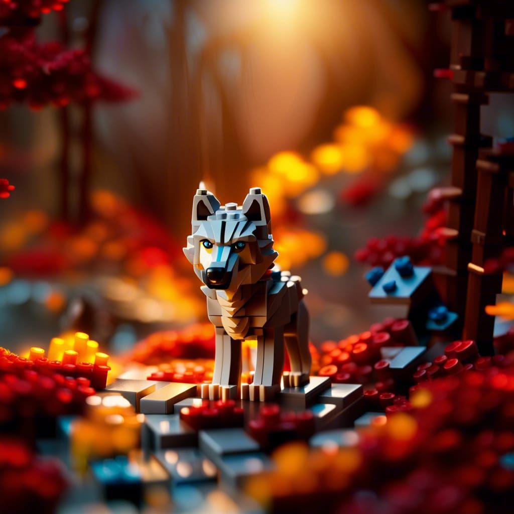 Lego Wolf in Fantasy Landscape