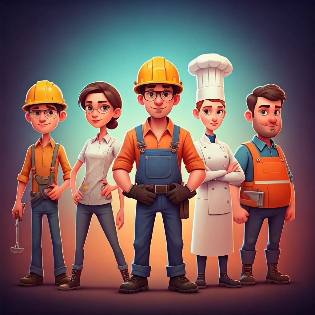 Diverse Worker Avatars in Pixar-Inspired 3D Style