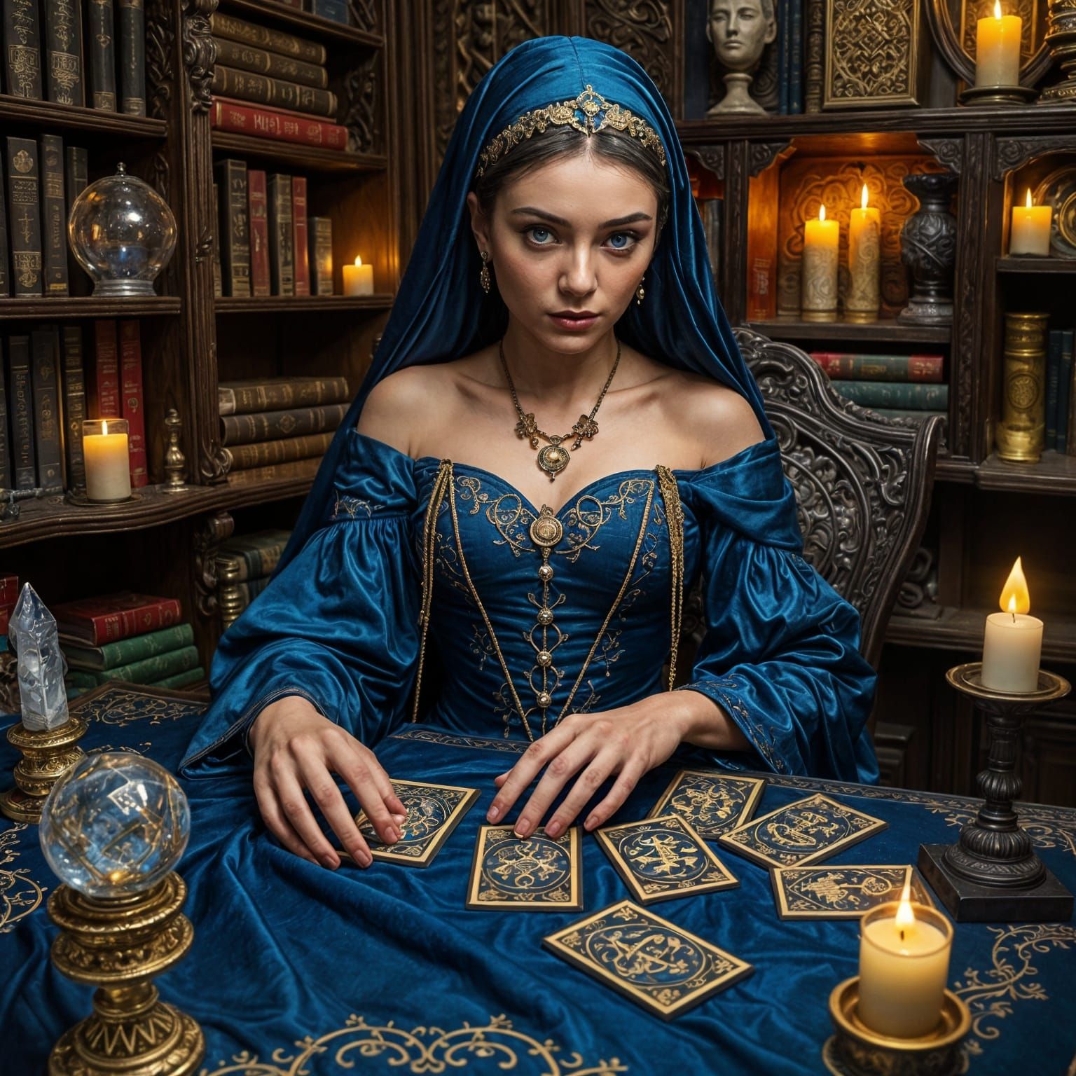Mystical Fortune Teller in a Dimly Lit Shop