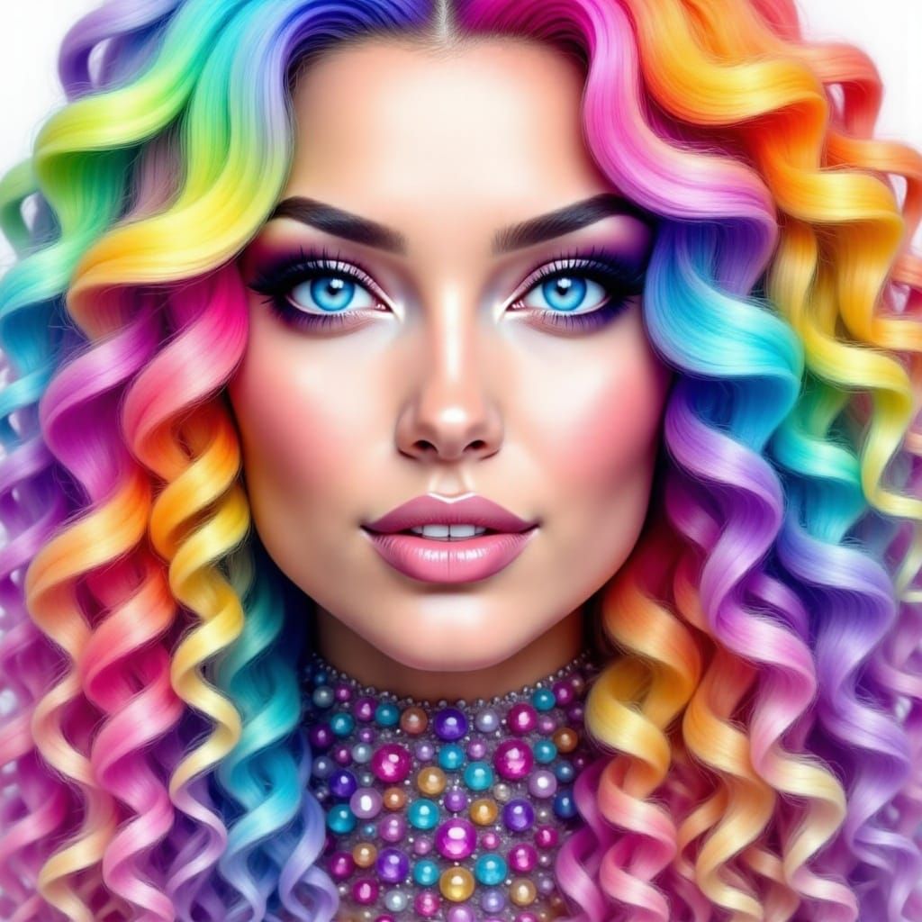 Glamorous Sorceress with Rainbow Gemstone Dress