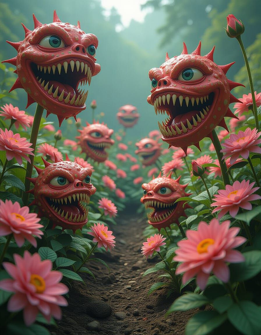 Menacing Floral Garden in Biomechanical Style