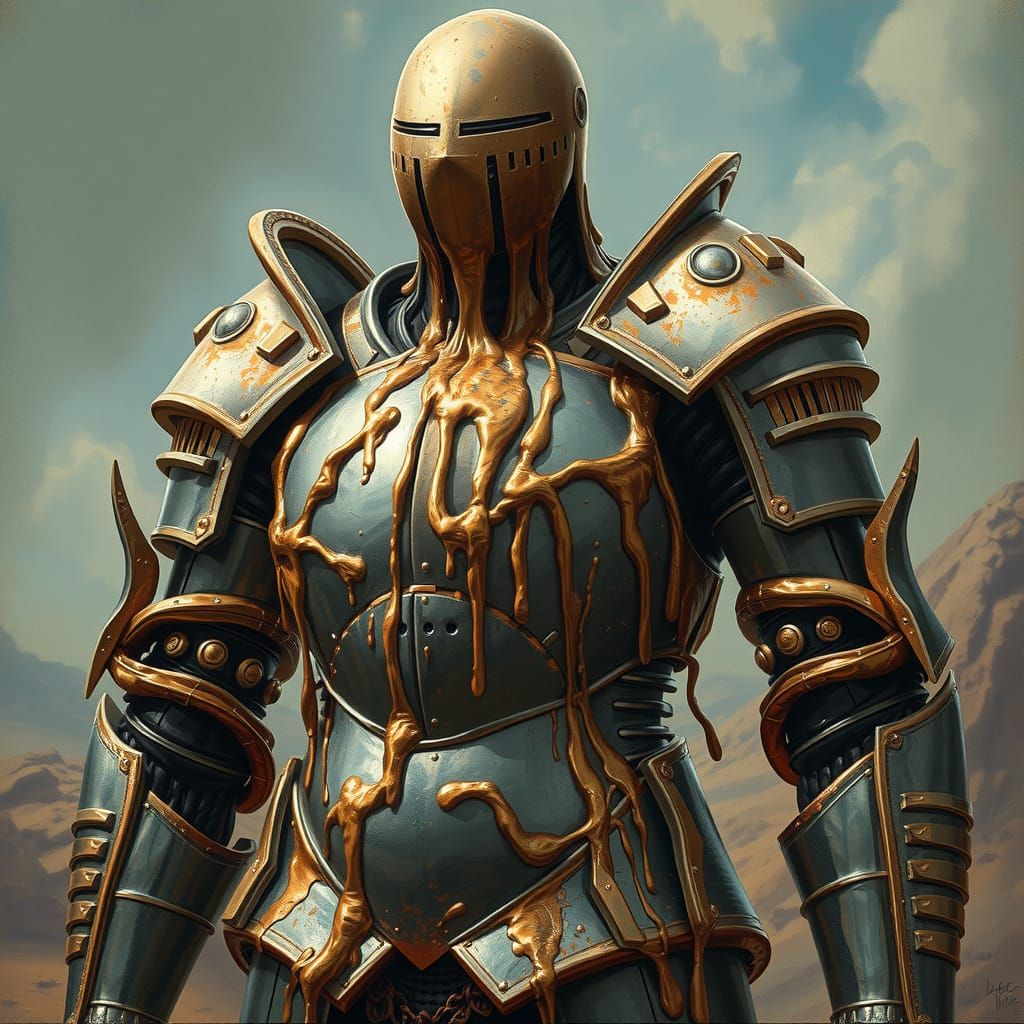 Surreal Melting Armour in Dreamlike Scene
