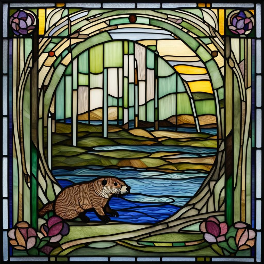 Otter in Stained Glass, Mackintosh Style