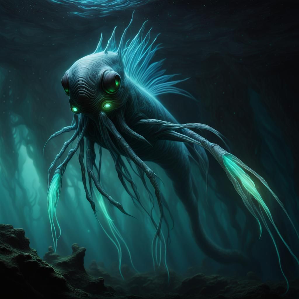 Bioluminescent Alien Creature in Sci-Fi Abyss