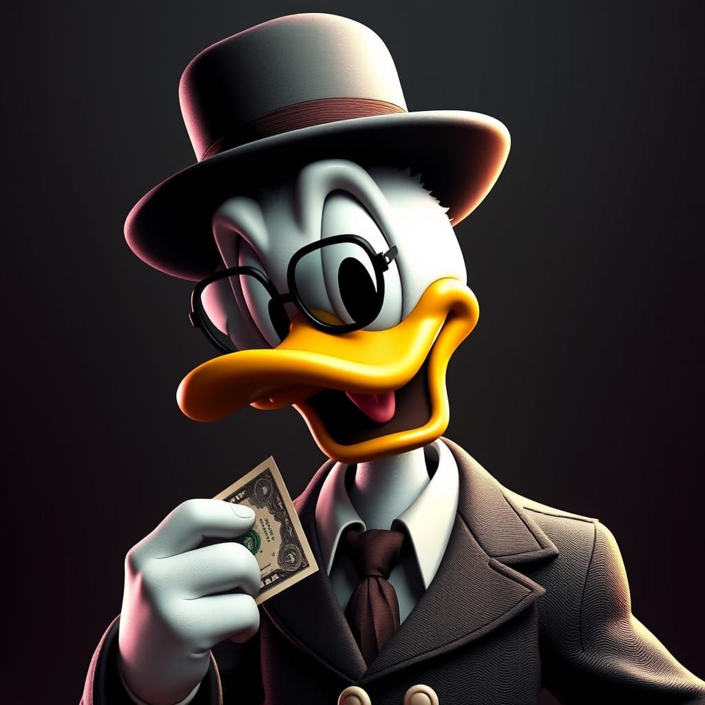 Gangster Donald Duck in Chicano Style Tattoo Art