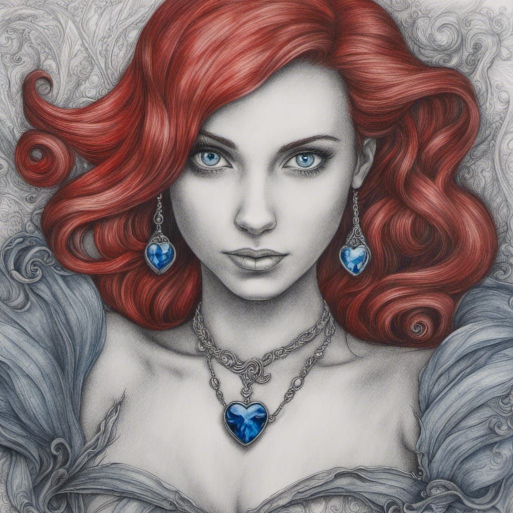 Ariel Mermaid Portrait in Hyperdetailed Charcoal Style