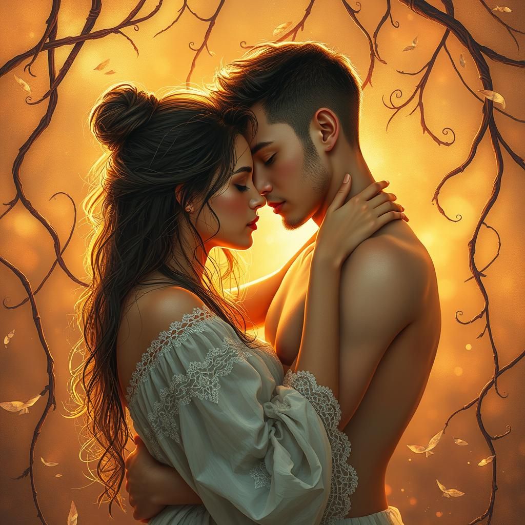 Embrace in Golden Light: Dreamy Digital Art