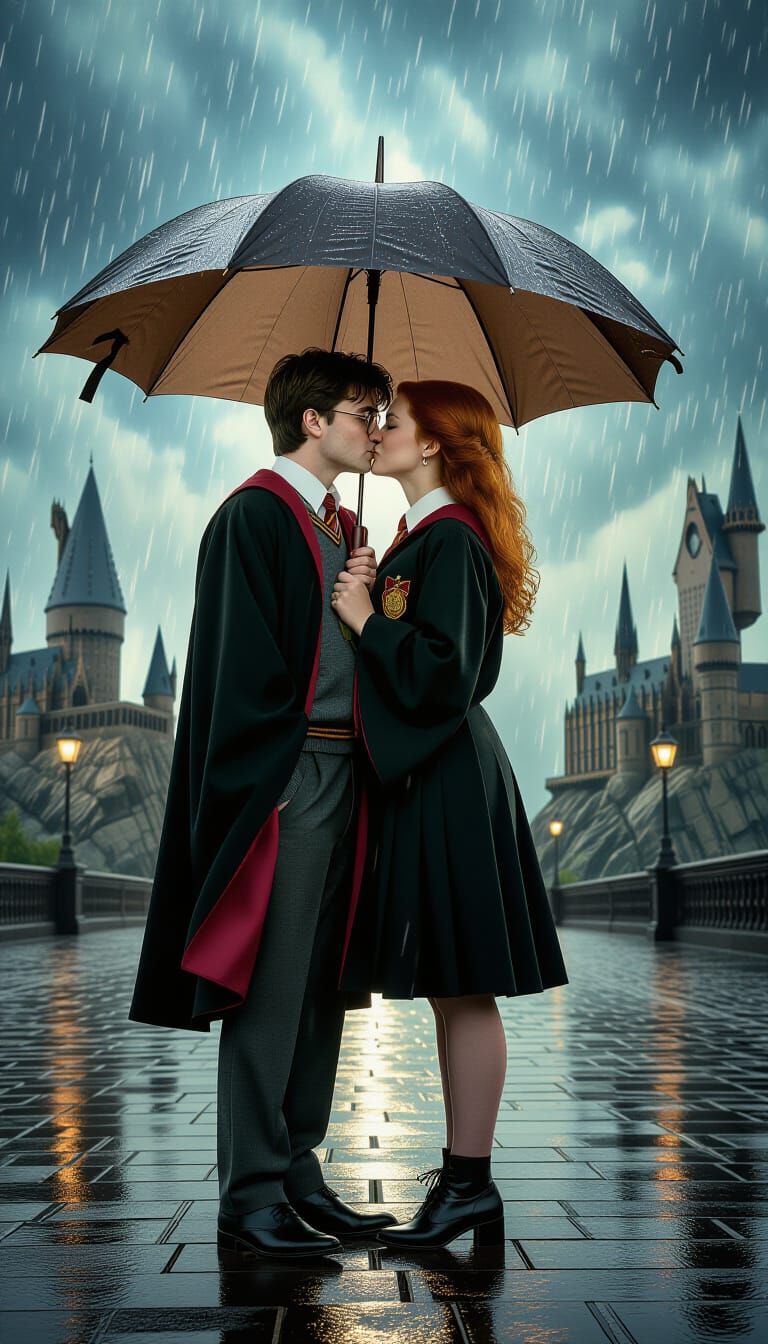 Harry and Ginny's Rainy Kiss: Surreal, Holographic Style