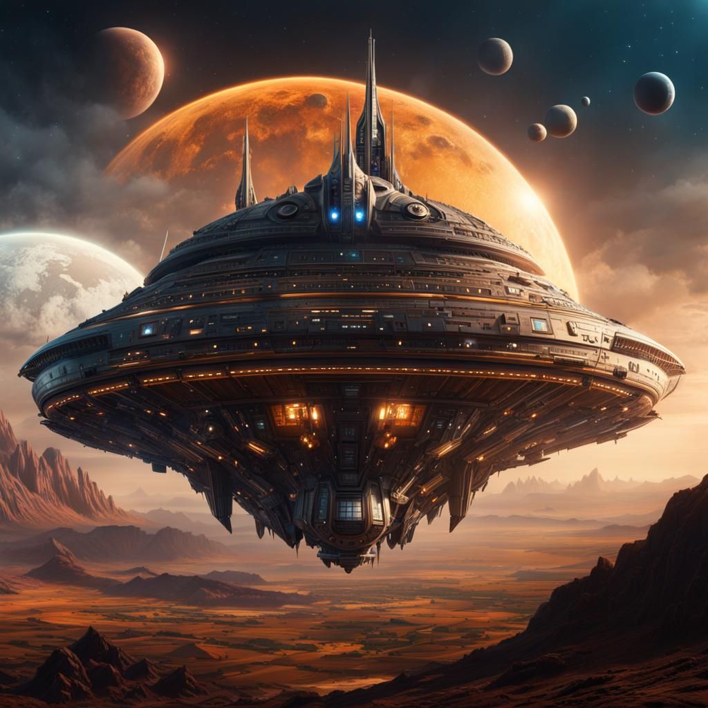 Traveller-Style Spaceship in Epic Digital Painting