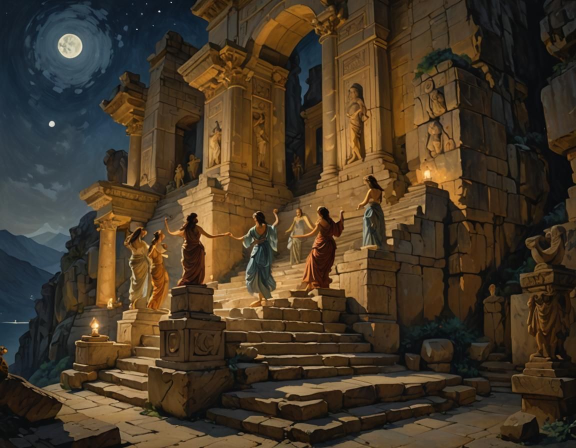 impressionist "Visualize an ancient Greek temple set at the ...
