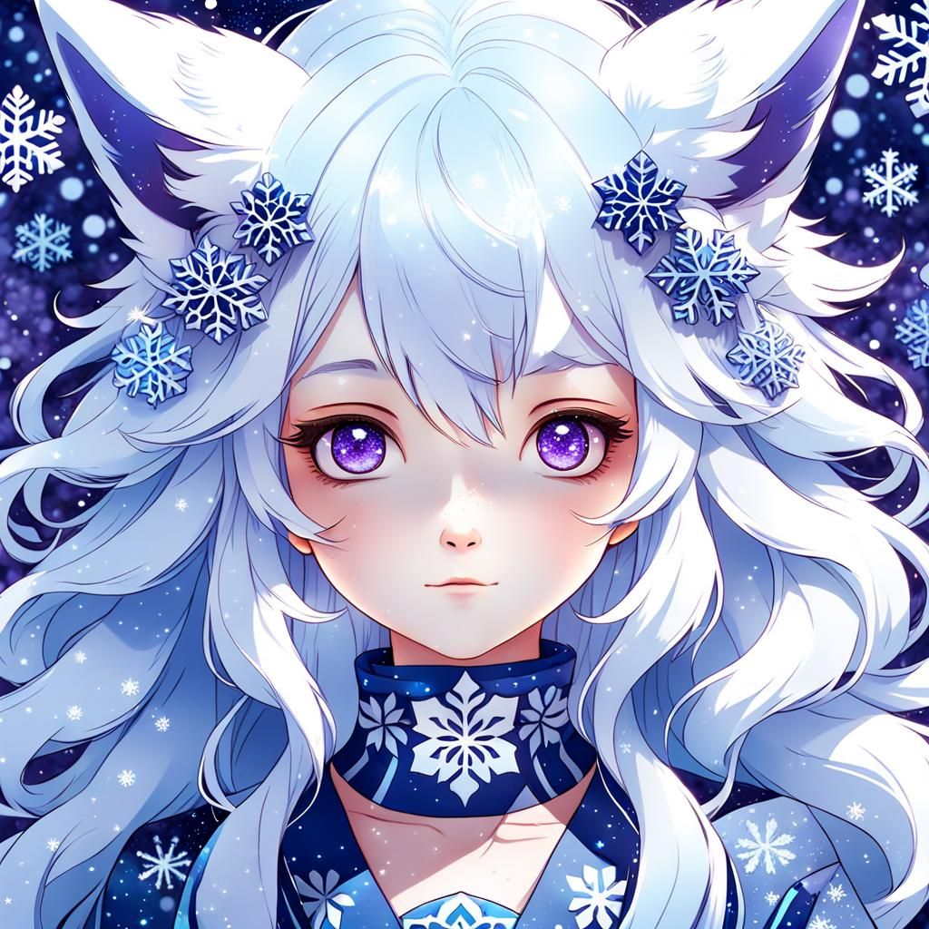 Anime Fox Girl Portrait with Snowflakes